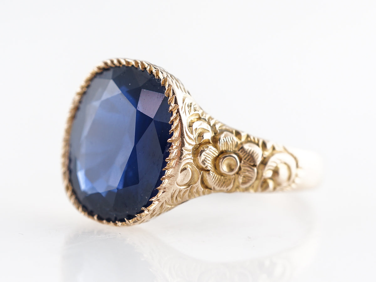 Vintage Victorian Cushion Cut Sapphire Engagement Ring in 14k