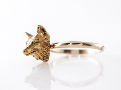 Vintage Victorian Fox Ring w/ Emeralds in Yellow Gold