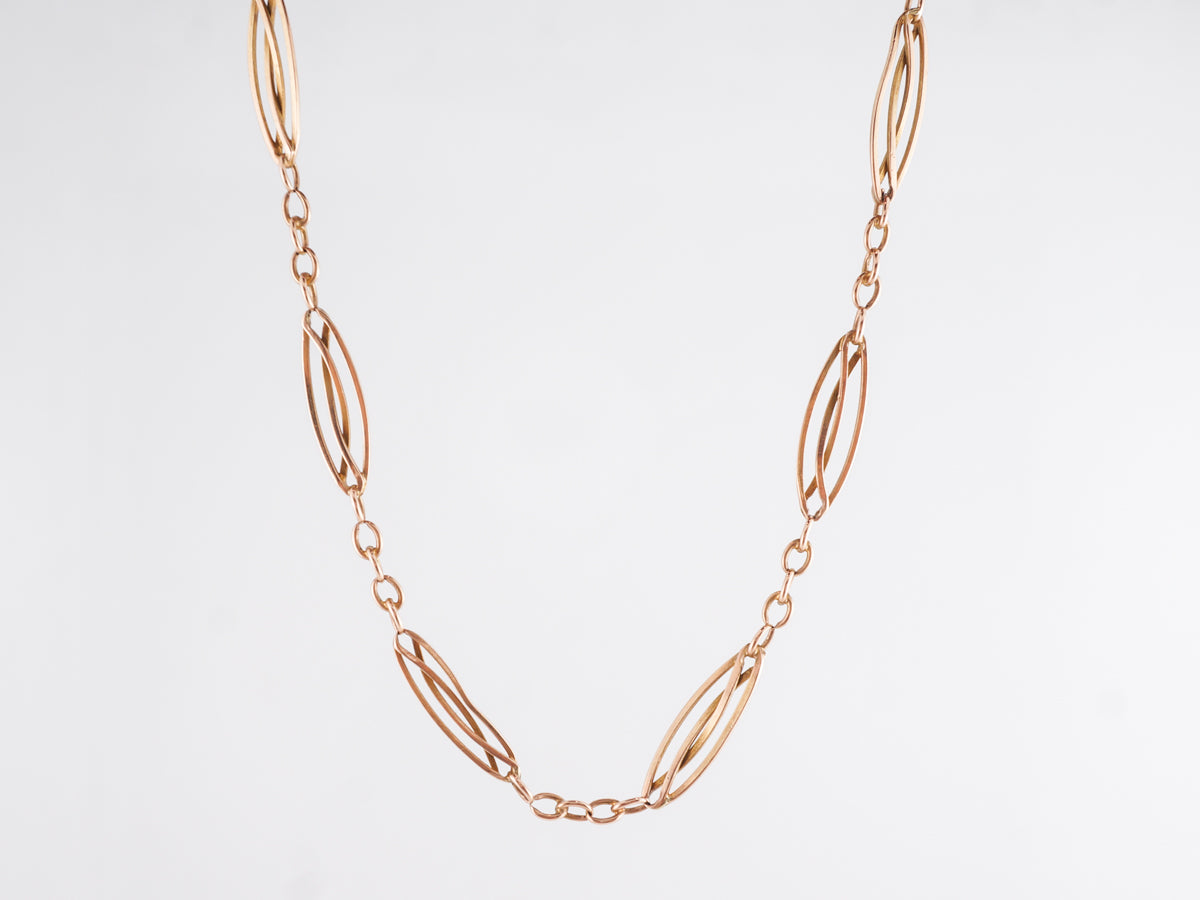 Vintage Victorian Paperclip Necklace in 14k Yellow Gold