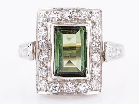 Vintage Right Hand Ring Retro .72 Emerald Cut Green Tourmaline in 14k Yellow & White Gold