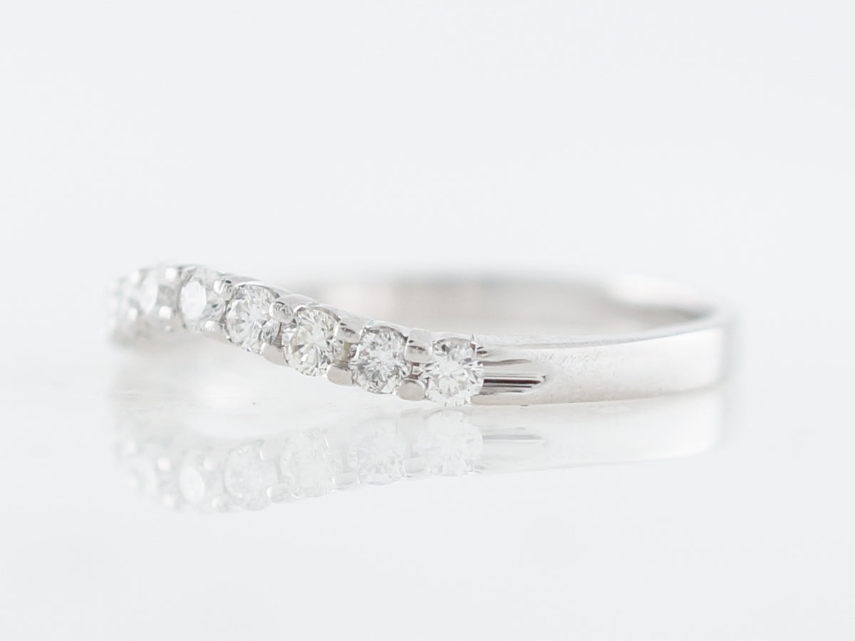 Curved Round Brilliant Cut Diamond Wedding Band in White Gold