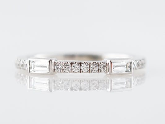 Wedding Band Modern .30 Straight Baguette and Round Brilliant Cut Diamonds in 14k White Gold