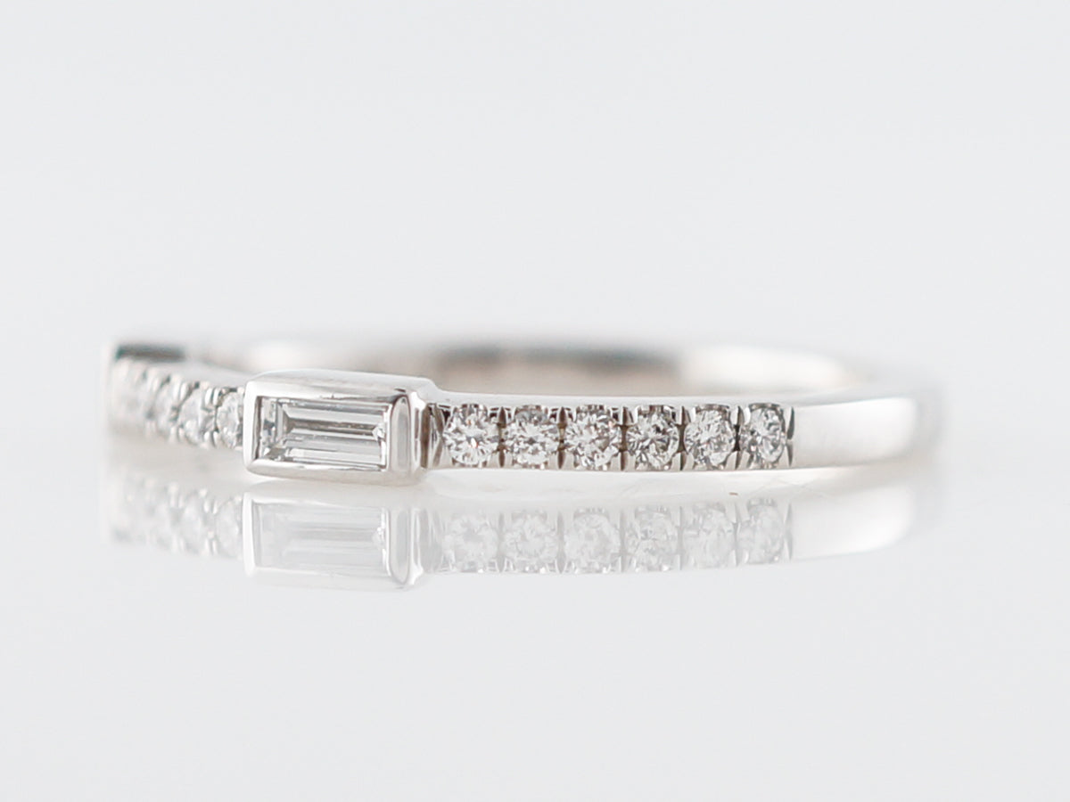 Wedding Band Modern .30 Straight Baguette and Round Brilliant Cut Diamonds in 14k White Gold