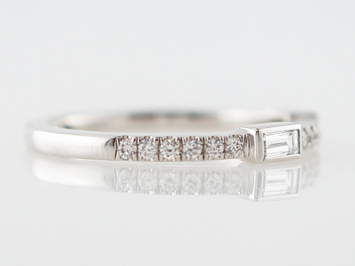 Wedding Band Modern .30 Straight Baguette and Round Brilliant Cut Diamonds in 14k White Gold