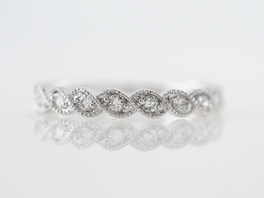 Vintage Style Round Brilliant Cut Diamond Wedding Band 10k White Gold