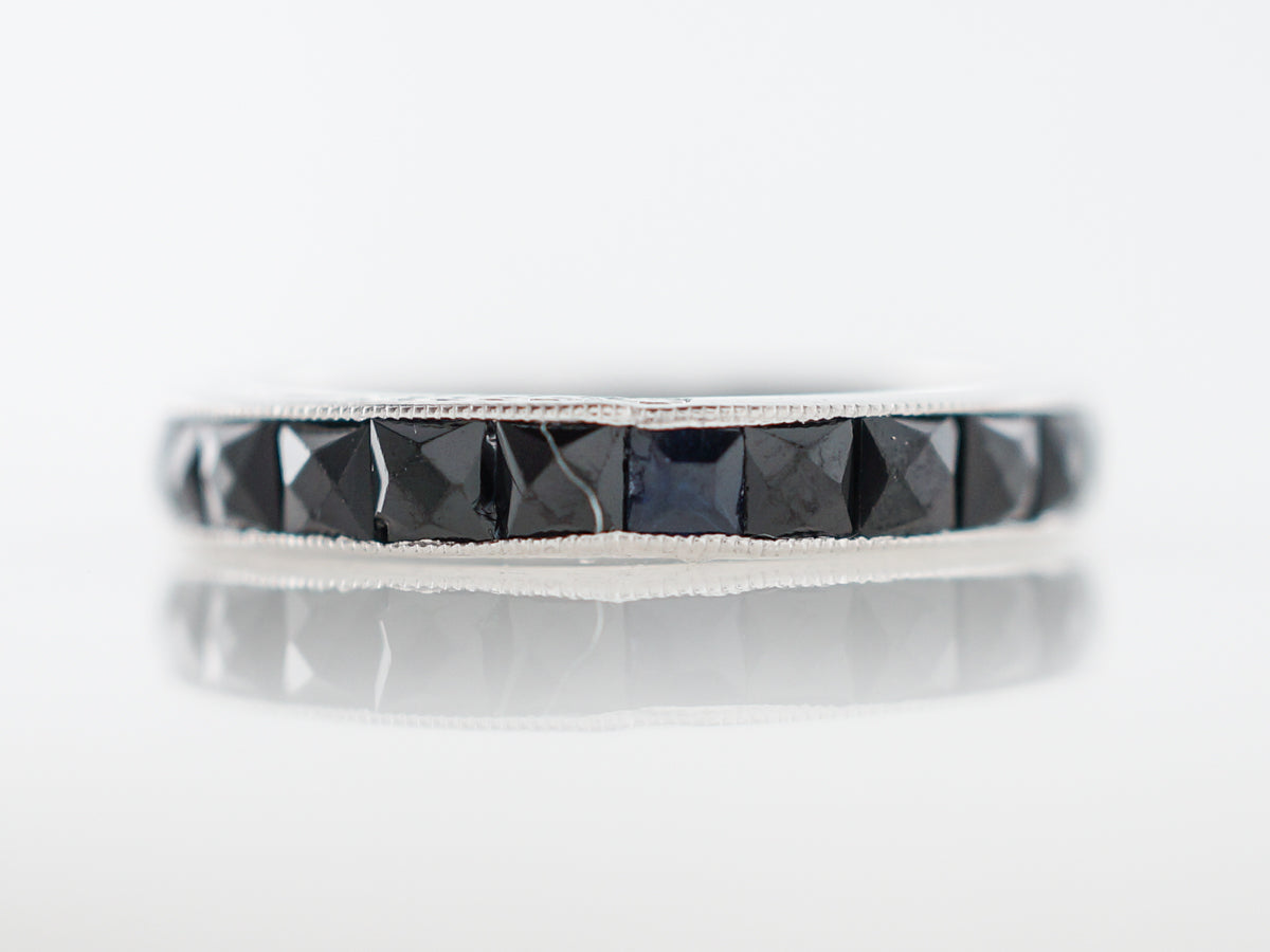 3 Carat French Cut Sapphire Eternity Wedding Band in White Gold