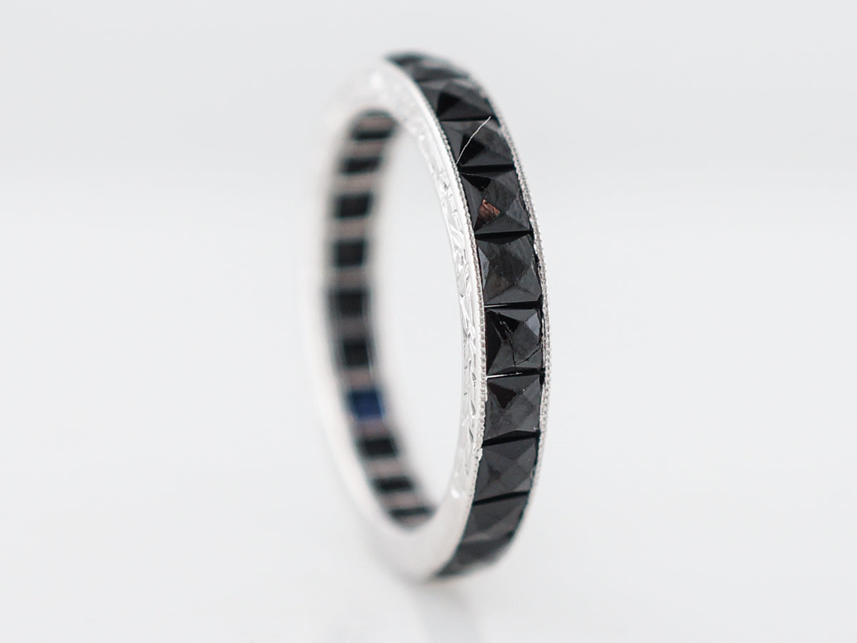 3 Carat French Cut Sapphire Eternity Wedding Band in White Gold