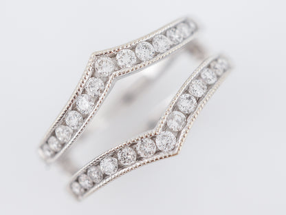 Wedding Band Ring Guard Modern .78 Round Brilliant Cut Diamonds in 14k White Gold