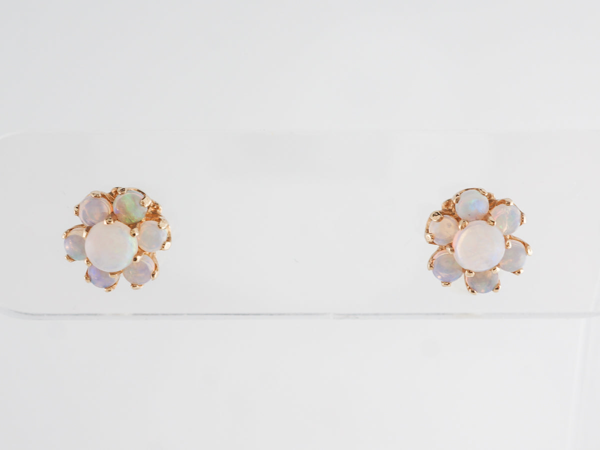 Cabochon Opal Cluster Earrings in 14k Yellow Gold