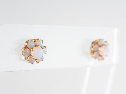Cabochon Opal Cluster Earrings in 14k Yellow Gold