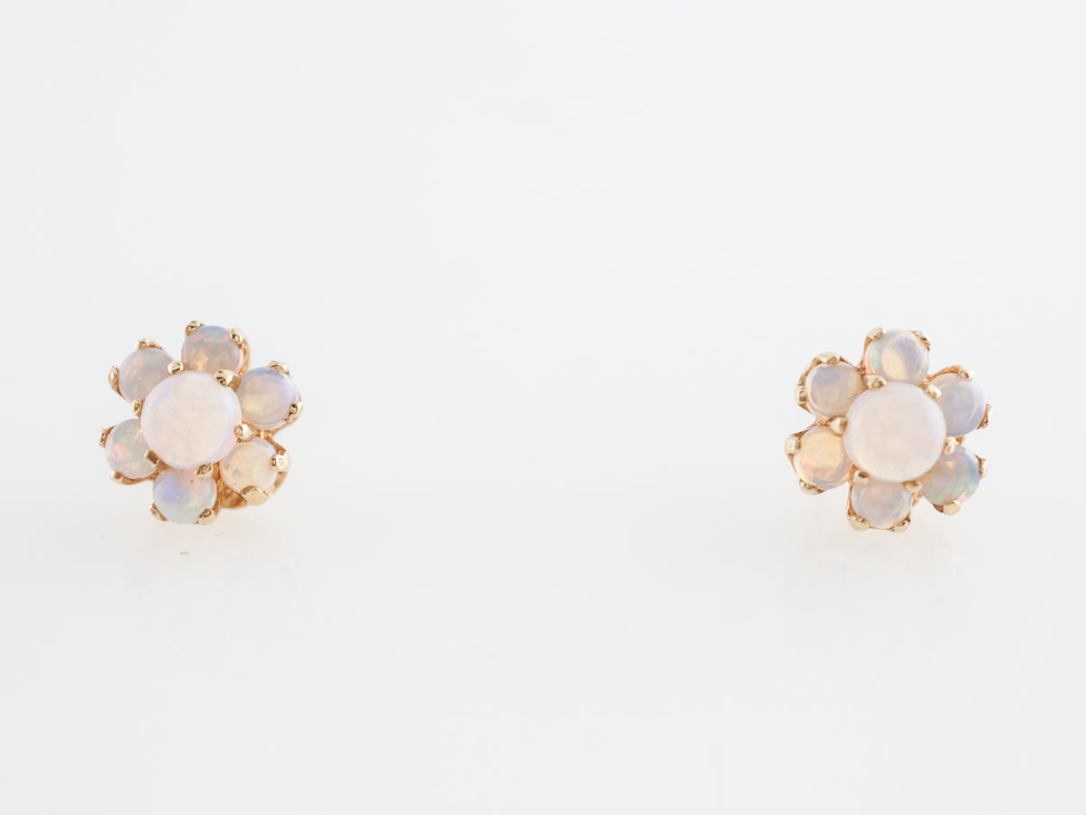 Cabochon Opal Cluster Earrings in 14k Yellow Gold