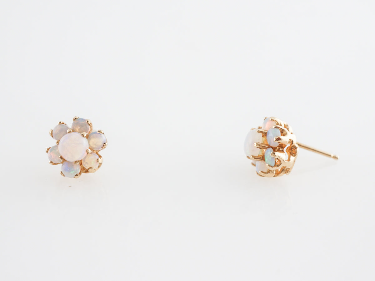 Cabochon Opal Cluster Earrings in 14k Yellow Gold