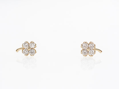 Yellow Gold Clover Earrings w/ Round Brilliant Diamonds
