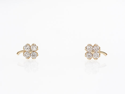 Yellow Gold Clover Earrings w/ Round Brilliant Diamonds