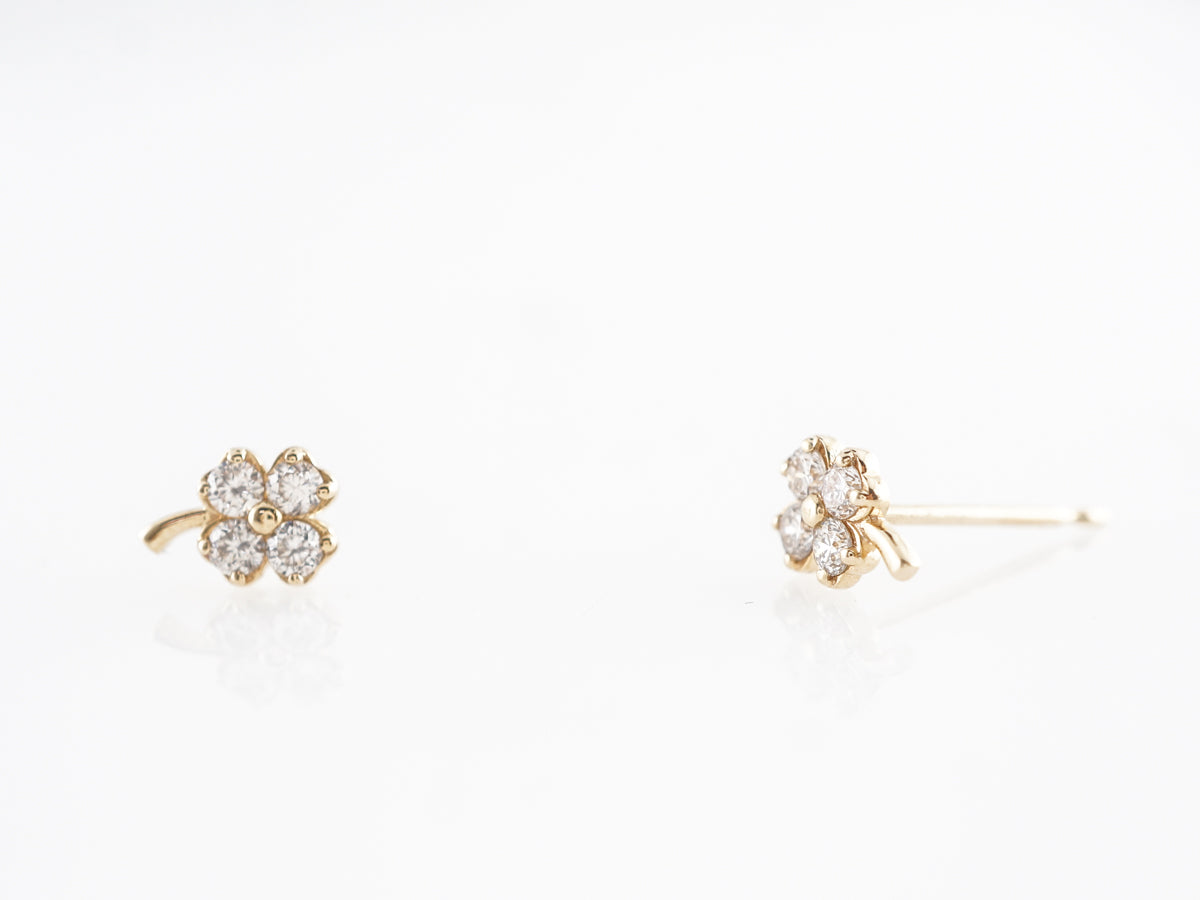 Yellow Gold Clover Earrings w/ Round Brilliant Diamonds