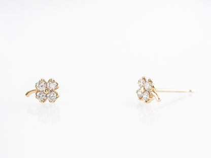 Yellow Gold Clover Earrings w/ Round Brilliant Diamonds