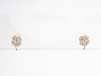 Yellow Gold Clover Earrings w/ Round Brilliant Diamonds