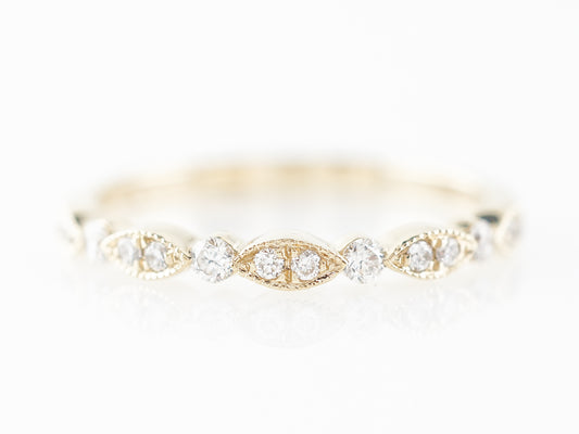 Yellow Gold Diamond Milgrain Wedding Band in 14k