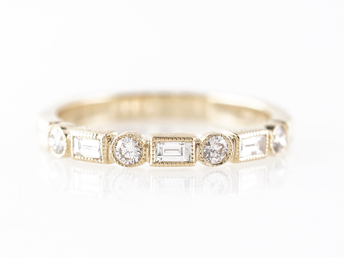 Baguette and Round Cut Diamond Band in 14k Yellow Gold
