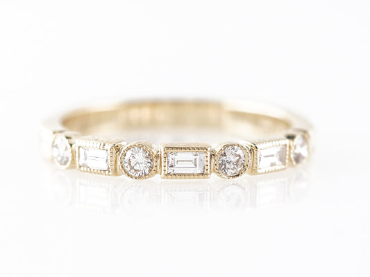 Baguette and Round Cut Diamond Band in 14k Yellow Gold